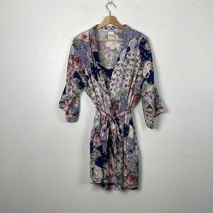 Maryann's 2 piece gown women vintage size medium floral satin 2 pockets belt